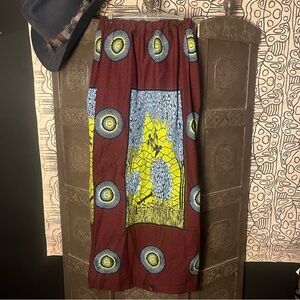 Women’s Maxi Skirt in Burgundy with Yellow & Blue Pattern